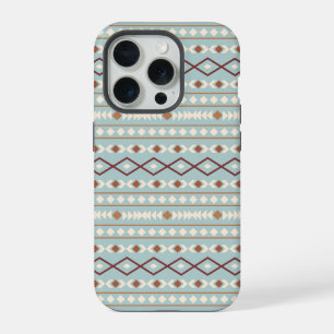 Motif de formes aztèques rouille crème bleu sarcel