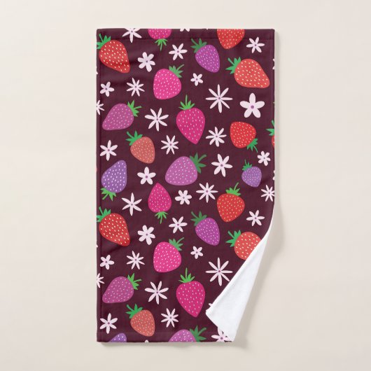 Motif de fraises et de fleurs blanches (Serviette à main)