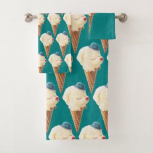 Motif de glace de Bichon souriant sarcelle Art