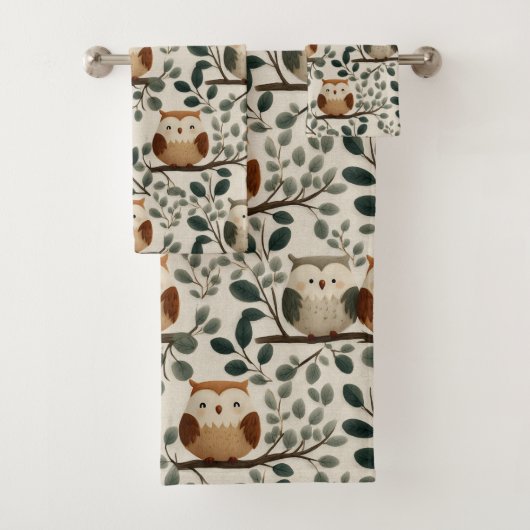 Motif de hibou et de feuille de forêt (En situation)