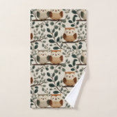 Motif de hibou et de feuille de forêt (Serviette à main)