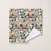 Motif de hibou et de feuille de forêt (Gant de toilette)