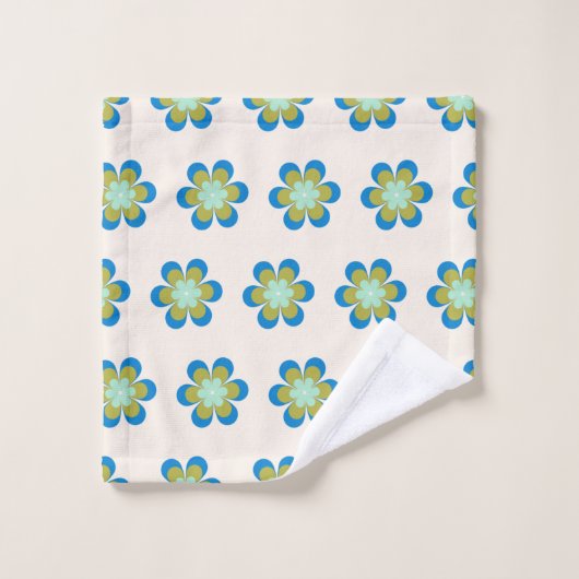 Motif de la fleur Moyenne du siècle rétro | Vert b (Gant de toilette)