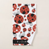 Motif De Ladybugs, Red Ladybugs, Votre Nom (Serviette à main)