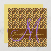 Motif de léopard de Monogramme violet Faire-part d (Devant / Derrière)