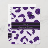 Motif de léopard violet Invitation de fête d'anniv (Devant / Derrière)