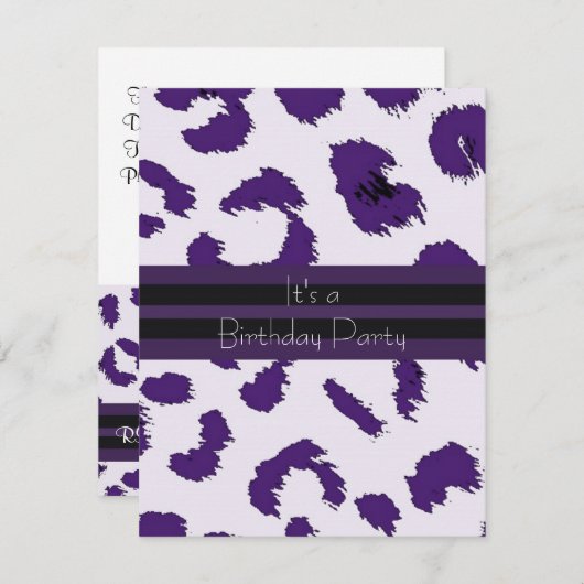 Motif de léopard violet Invitation de fête d'anniv (Devant / Derrière)