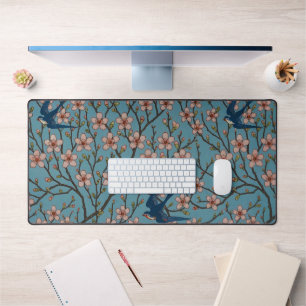 Motif de l'hirondelle florale rétro bleu par Walte