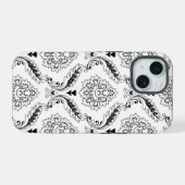 Motif de ligne damassé rococo noir sur blanc (Verso Horizontal)