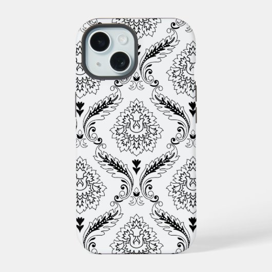 Motif de ligne damassé rococo noir sur blanc (Verso)