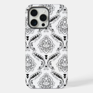 Motif de ligne damassé rococo noir sur blanc