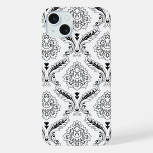 Motif de ligne en damas rococo noir sur blanc
