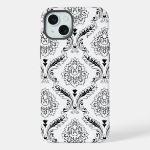 Motif de ligne en damas rococo noir sur blanc