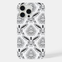 Motif de ligne en damas rococo noir sur blanc