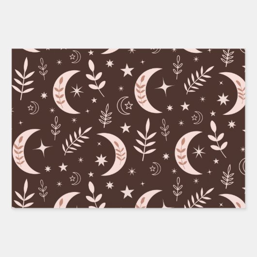 Motif de lune Boho avec feuilles et étoiles (Devant)