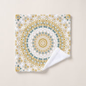 Motif de mandala géométrique doré et vert (Gant de toilette)