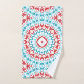 Motif de mandala géométrique rouge et aqua (Serviette à main)