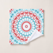 Motif de mandala géométrique rouge et aqua (Gant de toilette)