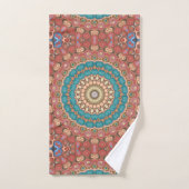 Motif de mandala géométrique Turquoise et Terracot (Serviette à main)