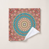 Motif de mandala géométrique Turquoise et Terracot (Gant de toilette)