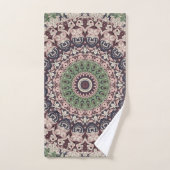 Motif de mandala vert et marron tons terre (Serviette à main)