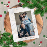 Motif de Marbre blanc gris photo personnalisé Rose<br><div class="desc">Carte de voeux de Noël unique, tendance et simple de saison avec votre photo d'hiver préférée sur un motif en marbre gris, noir et blanc chic et de couleur arrière - plan. Avec place pour customiser ou personnaliser avec une photo, nom de famille ou noms, et le texte de votre...</div>