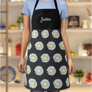 Motif de marguerite botanique noir tablier
