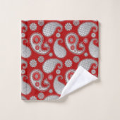 Motif de marguerite, gris argenté / gris sur rouge (Gant de toilette)