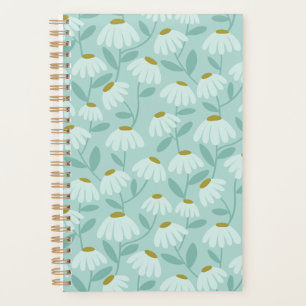 Motif de marguerites florales bleu sarcelle et ver