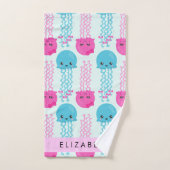 Motif de méduses, Mignonne méduse, Mer, Votre nom (Serviette à main)
