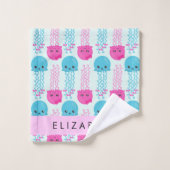 Motif de méduses, Mignonne méduse, Mer, Votre nom (Gant de toilette)
