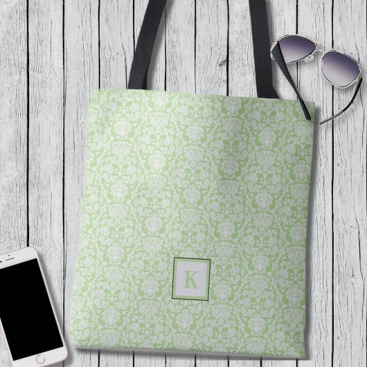 Motif de monogramme de soie verte classique Sac fo