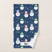 Motif de Noël Blue Snowman avec nom (Serviette à main)