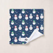 Motif de Noël Blue Snowman avec nom (Gant de toilette)