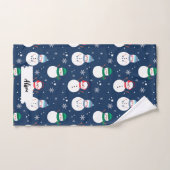 Motif de Noël Blue Snowman avec nom (Serviette à main)