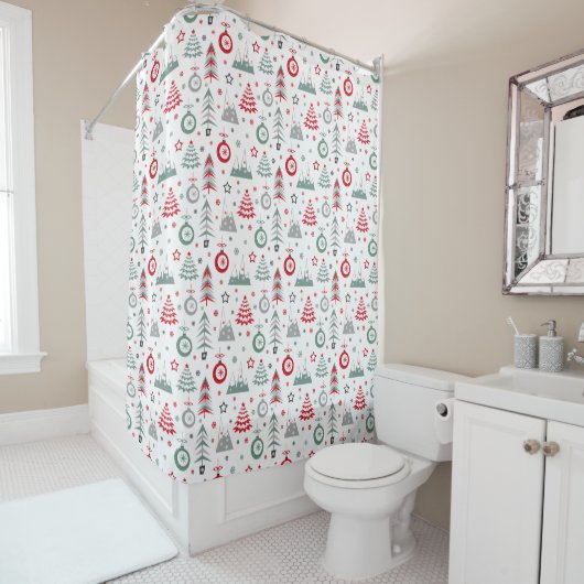 Motif de Noël d'hiver. Rideau de douche (En situation)