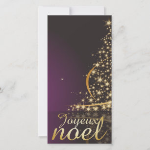 Motif de Noël pourpre avec arbre de Noël doré Feestdagenkaart