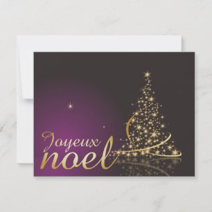 Motif de Noël pourpre avec arbre de Noël doré Kaart