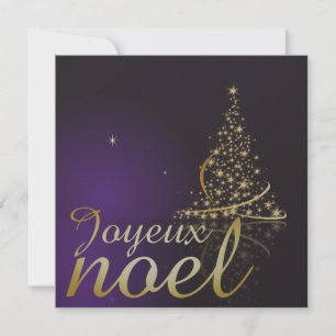 Motif de Noël pourpre avec arbre de Noël doré Kaart