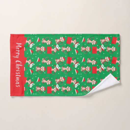 Motif de Noël singe Santa Hat Red Green (Serviette à main)