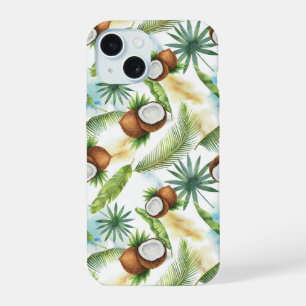 Motif de noix de coco tropical à l'aquarelle