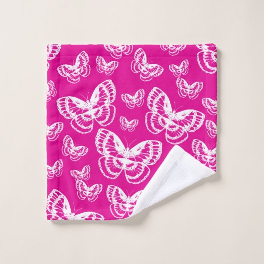 Motif de papillons rose et blanc (Gant de toilette)