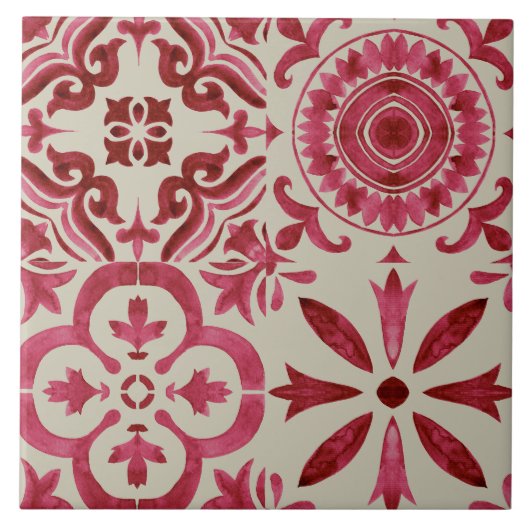 Motif de patchwork de carreaux d'azulejo rouges dé (Devant)