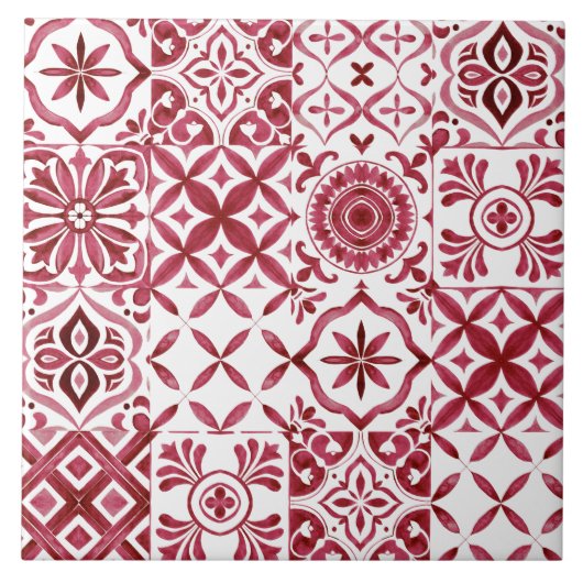 Motif de patchwork de carreaux d'azulejo rouges dé (Devant)