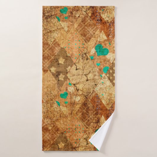 Motif de patchwork de grunge Brown avec étoiles et (Serviette de bain)