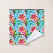 Motif de perroquet et de fleurs tropicales (Gant de toilette)