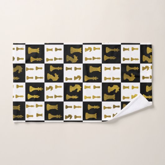 Motif de pièces d'échecs d'échiquier et d'or (Serviette à main)