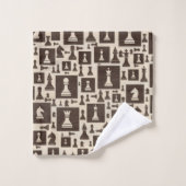 Motif de pièces d'échecs - Texture en bois (Gant de toilette)