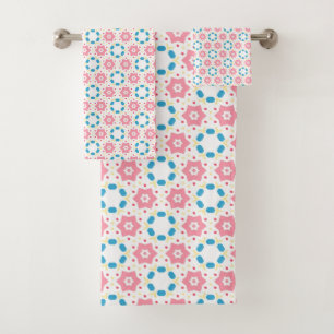 Motif de points bleu fleur rose