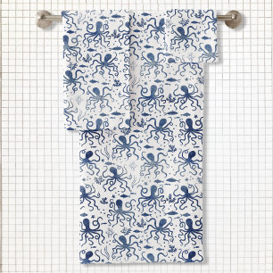 Motif de poulpe sous-marin à l'aquarelle bleue côt